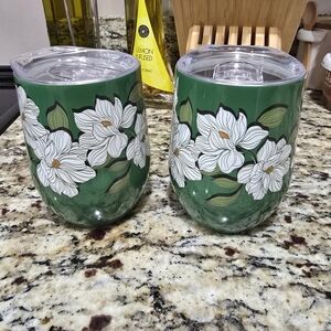 NEW. Floral Green Insulated Tumbler -one